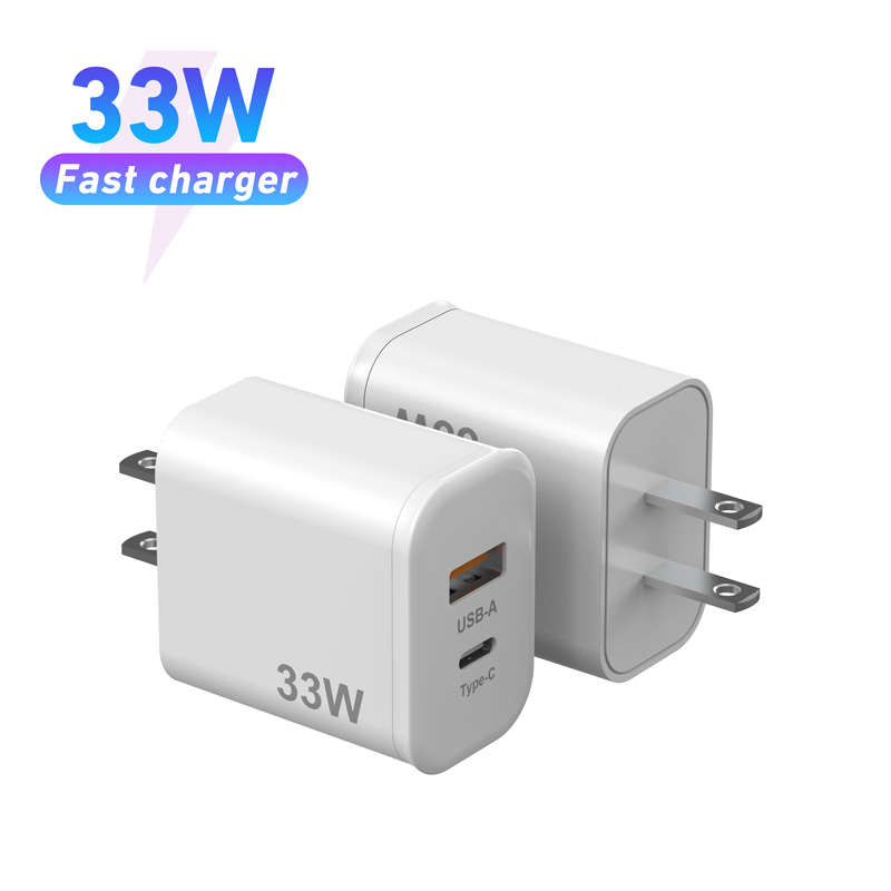 Cargador de pared USB C GaN de 33W PD 30W + QC 4,0 PPS bloque de carga súper rápida con pantalla de vatios y adaptador de corriente de puerto tipo C con enchufe plegable 