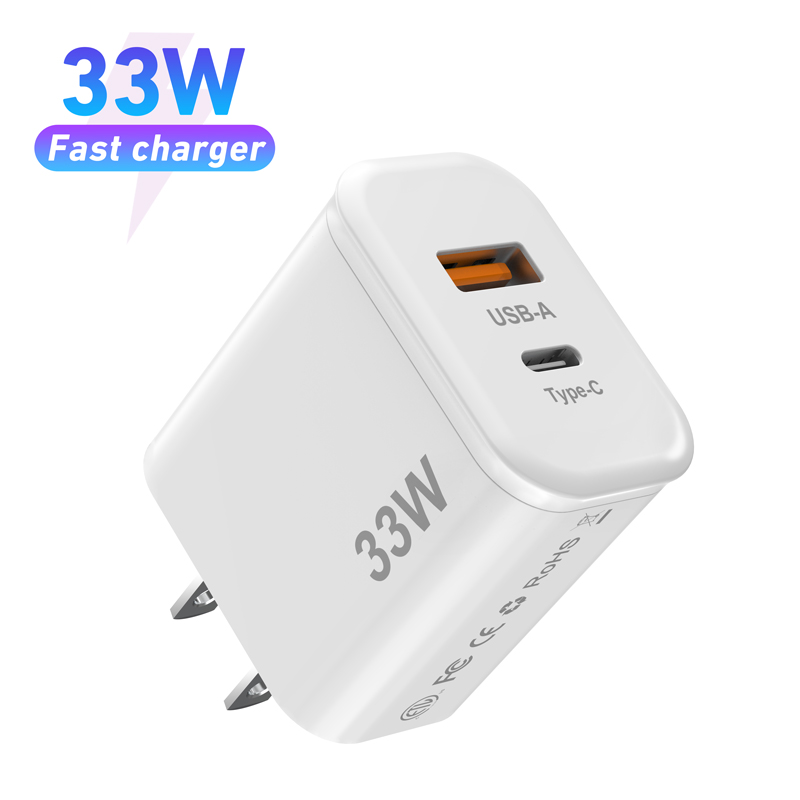 Cargador de pared USB C GaN de 33W PD 30W + QC 4,0 PPS bloque de carga súper rápida con pantalla de vatios y adaptador de corriente de puerto tipo C con enchufe plegable 