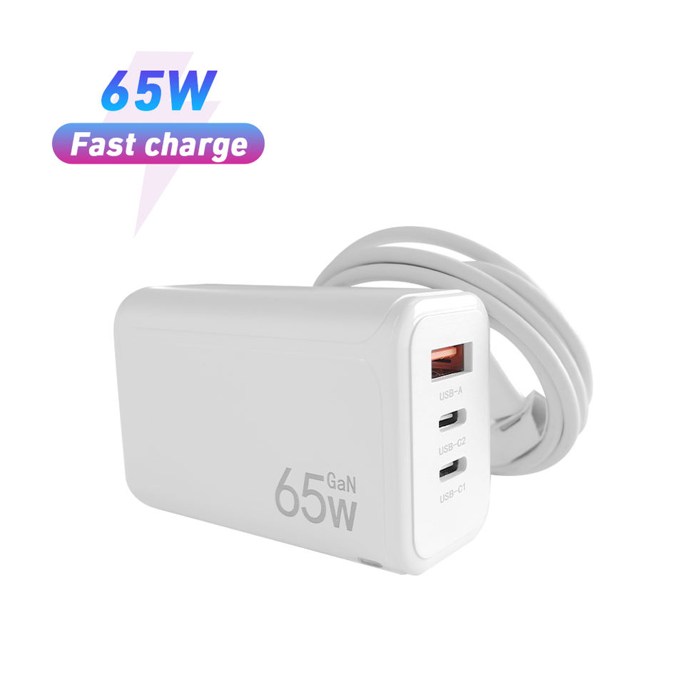  Cargador USB C de 65 W, bloque de cargador rápido GaN de 3 puertos Nexode, cargador plegable compacto