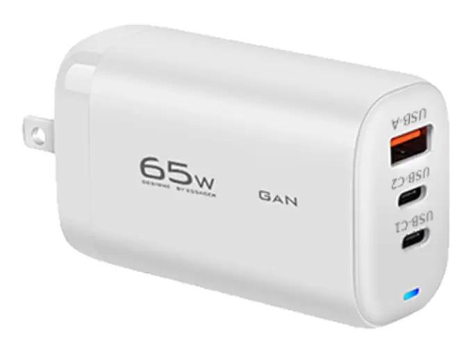 Cargador de pared GaN de 3 puertos y 66 W de conversión personalizada, 2 adaptadores de carga rápida USB-C, 1 adaptador de enchufe de viaje GaN de carga rápida USB-A 3.0 de 65 W con enchufes para Reino Unido, UE, Australia y EE. UU.